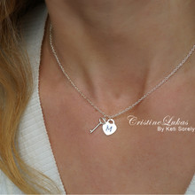 Engraved Heart Charm Necklace with Small Key