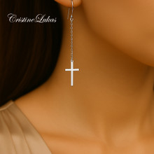 Long Drop Cross Earrings - Choose Metal