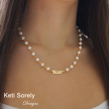 White Pearls Necklace with Dainty Name  - Choose metal