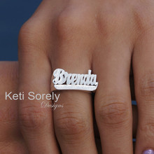 Personalized Name Ring with Diamond Beading - Choose Your Metal