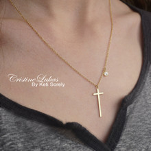 Classic Cross Necklace With Genuine Birthstone - Choose Your Metal