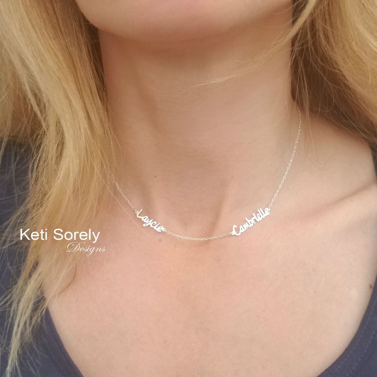 Personalized Family Name Necklace With Cut Out Names Order In Yellow Rose Or White Gold Or Sterling Silver