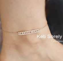 Roman Numeral Personalized Bar Anklet - Choose Metal