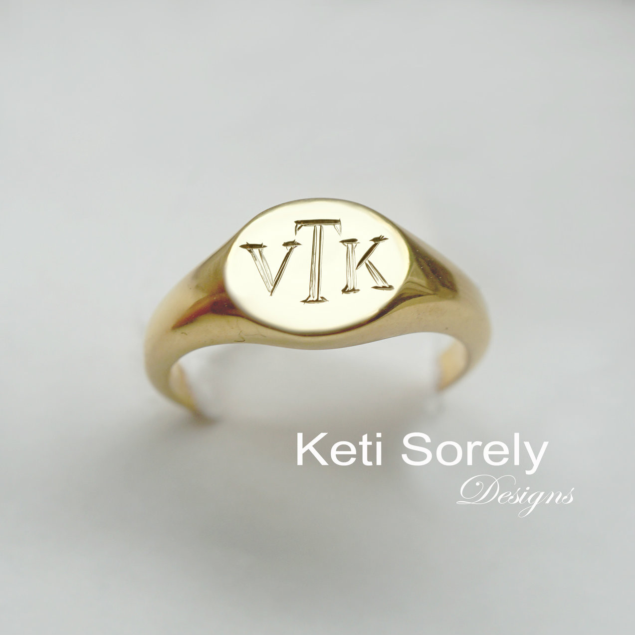 Personalized signet ring with monogram Initials - available in Sterling  Silver, 10K gold, 14K gold or 18K gold