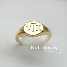 Man's Engraved Signet Ring With Initials  - Choose Metal