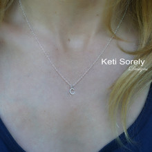 Mini Single Initial Necklace With Diamonds - Choose Your Metal