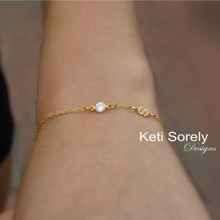 Mini Initial Bracelet or Anklet with Bezel CZ Stone - Choose Your Metal