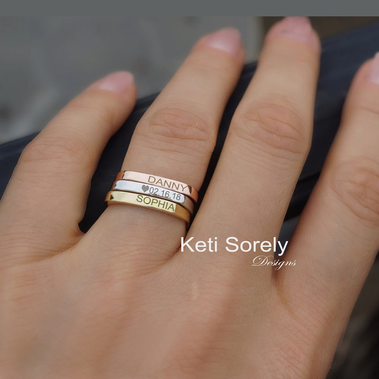 Engraved dainty stacking rings with name, initials or date crafted from ...