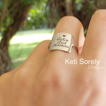 Handwriting Signature Rectangle Ring in Sterling Silver or Solid Gold