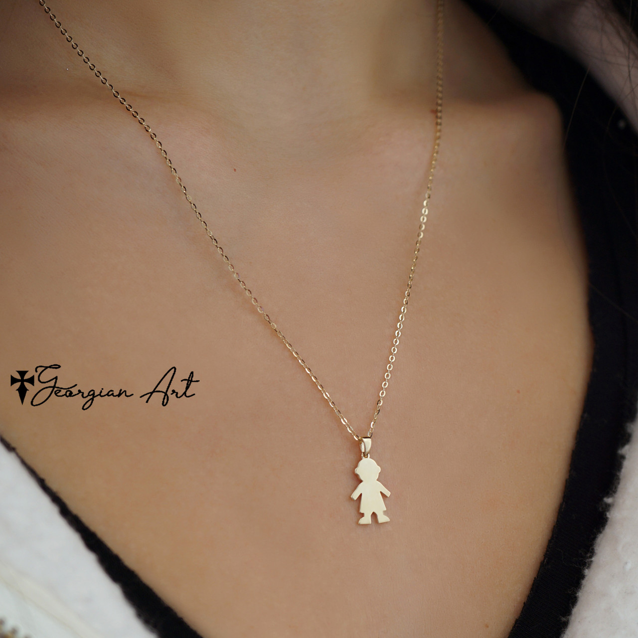 14K Gold Tiny Silhouette Charm Necklace with Delicate Gold Chain