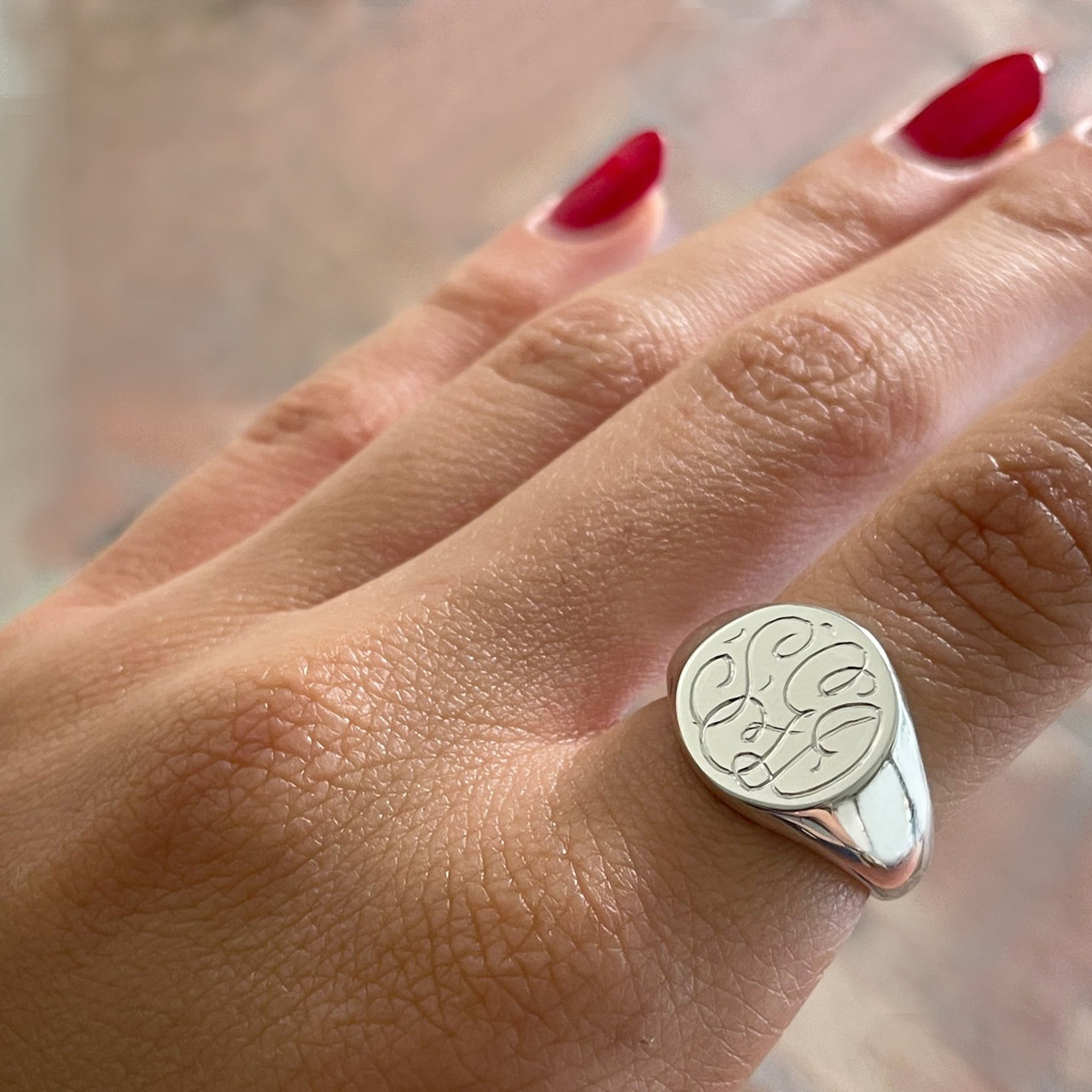 Monogram Signet Ring in Sterling Silver or Solid Gold