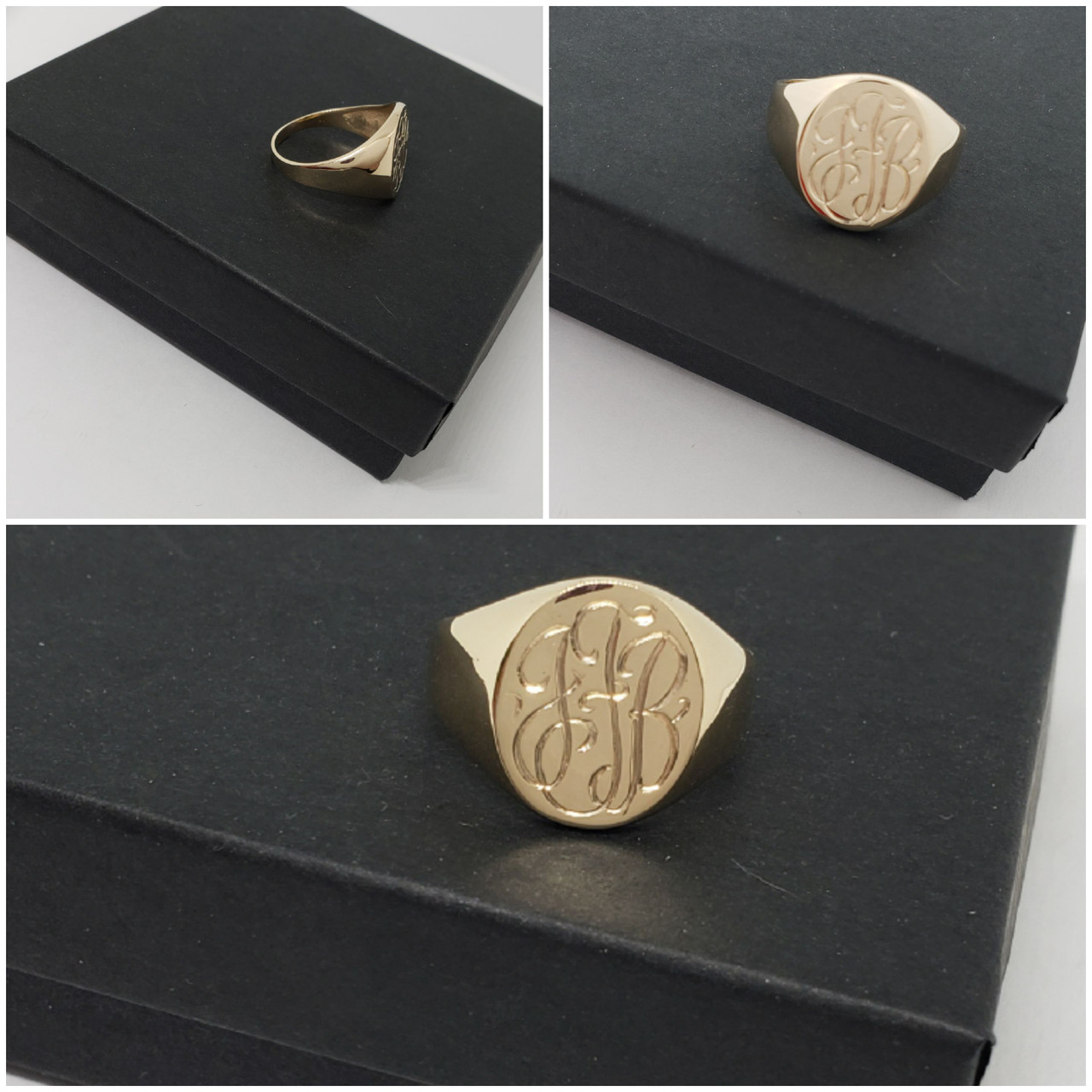 Personalized large oval signet ring with engraved monogrammed