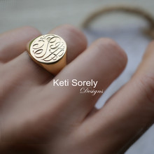 Large Oval Signet Ring With Engraved Initials - Choose Metal