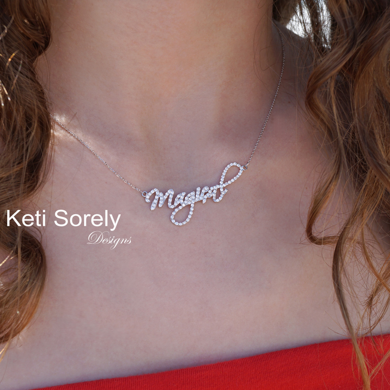 Personalized Name Necklace With Cubic Zirconia Stones In Fancy