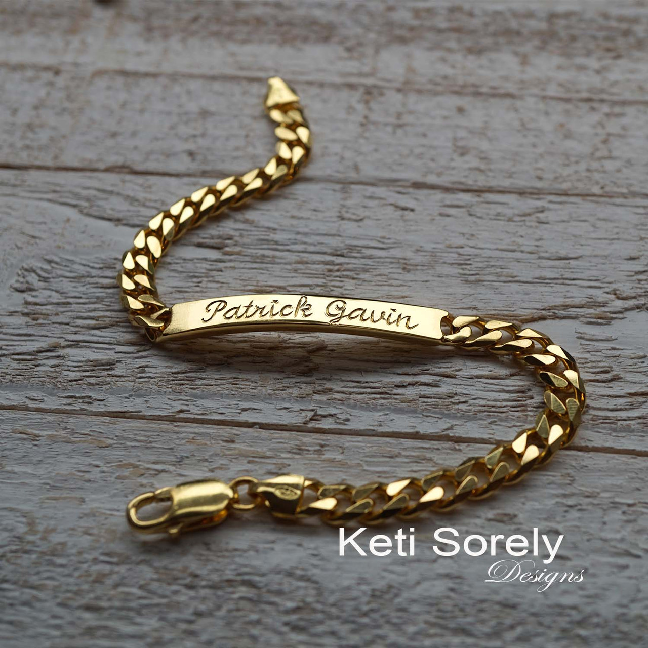 14K Solid Simple Personalized Gold Bar Name Bracelet | eBay