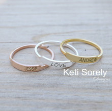 Engraved Mini Bar Rings In Silver, Rose or Yellow Gold