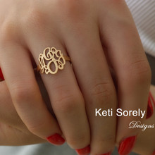 Mini Monogram Ring With Swirly Initials - Choose metal