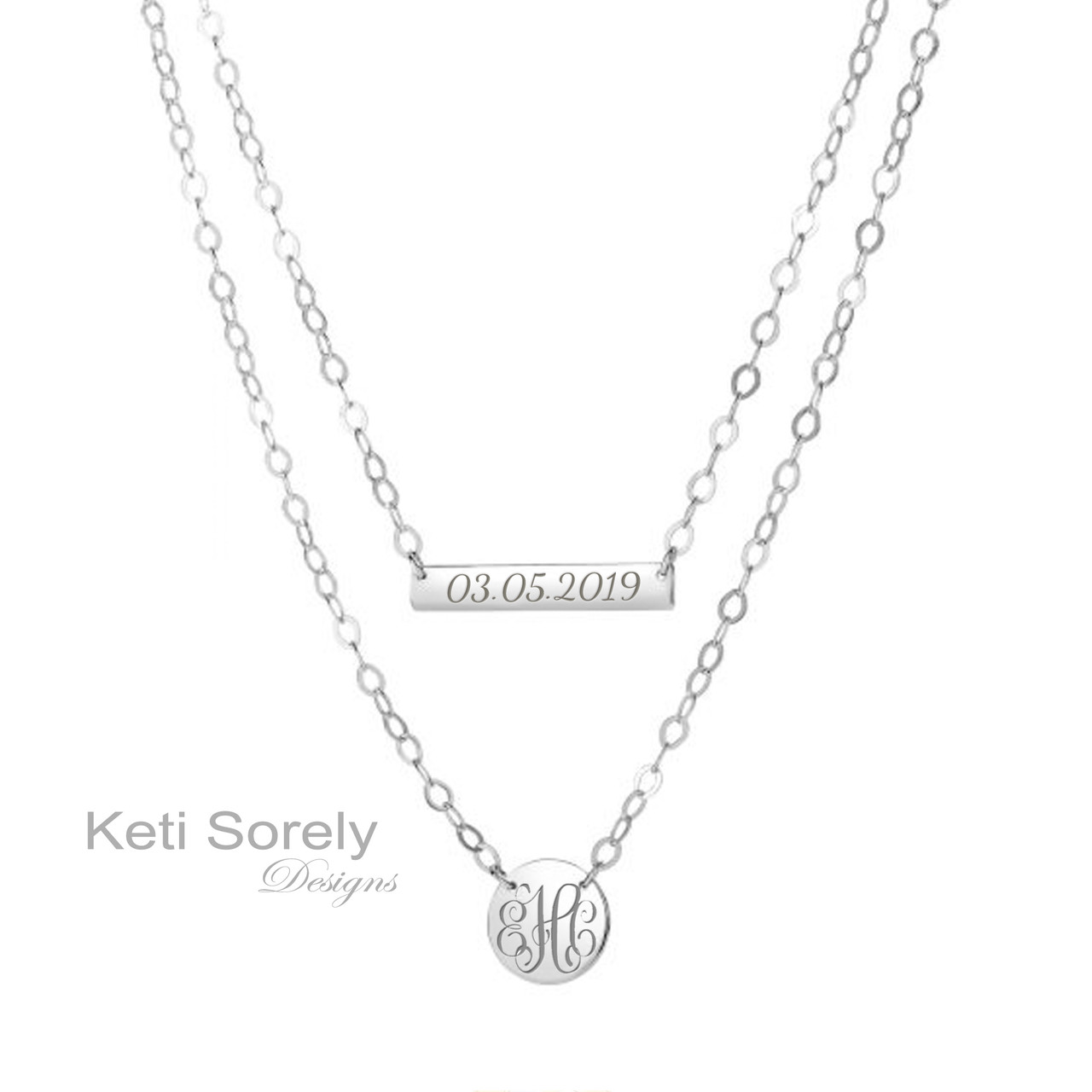 Personalized Layered Bar & Disc Necklace in Sterling Silver