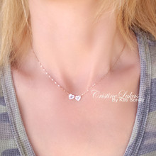 Couples Mini Hearts Necklace With Engraved Initials  - Choose Your Metal