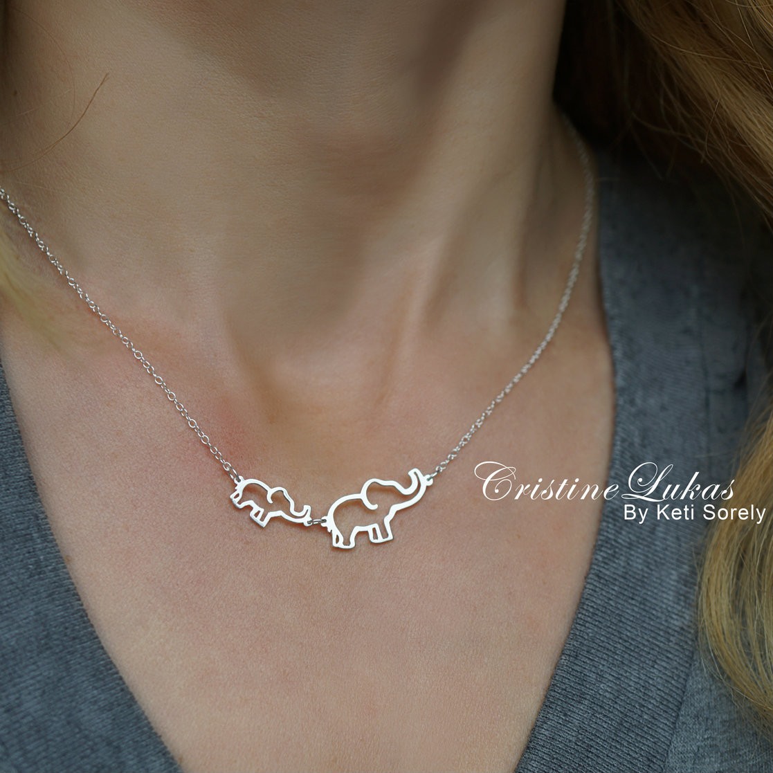 mama and baby elephant necklace