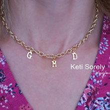 Large Chain Necklace with Mini Initials Yellow Gold.