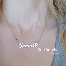 Script Name Necklace With Your Birthstone -  Choose Your Metal