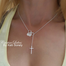 Lariat Cross Necklace with Infinity With Initials - Choose Metal