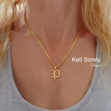 Old English Style Gothic Initial Necklace With Large Curb Chain 