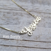 Fancy Script Name Necklace With Box Chain  -  Choose Your Metal