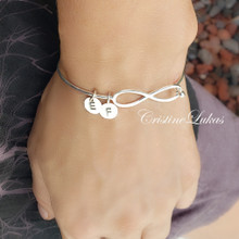 Infinity Bangle with Personalized Initial Charms in Sterling Silver 
