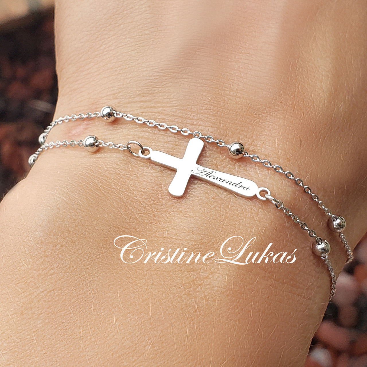 Monogram Bracelet or Anklet with Double Chain