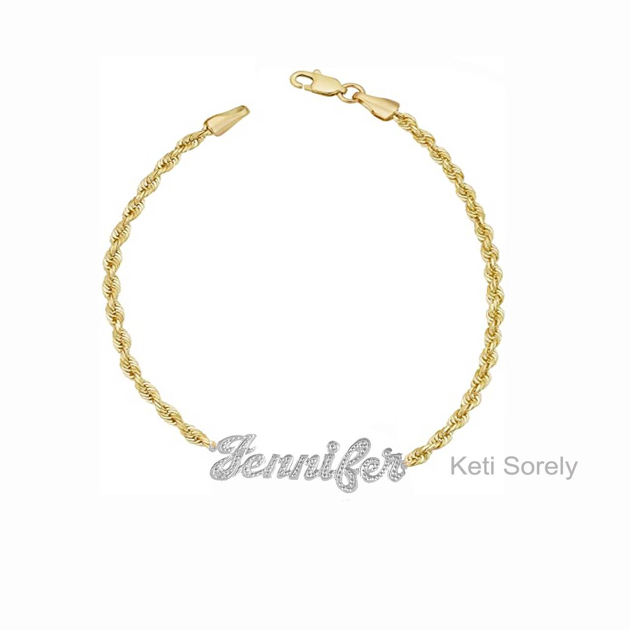 name bracelet with diamond beading 