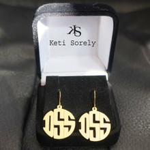 Modern Letter Monogrammed Initials Earrings with Ear Wire- Yellow Gold