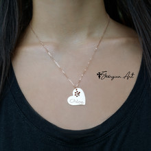 Large Heart Necklace With Paw Print & Personalized Pet Name - Choose Your Metal