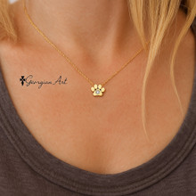 14K Mini Paw Print Necklace With Genuine Diamond.