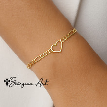 14K Gold or Silver Heart Figaro Bracelet