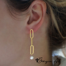 Paperclip Drop Earrings with Freshwater Pearl - Choose Metal
