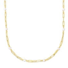 14K Solid Yellow Gold Paperclip Necklace with Freshwater Pearls