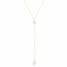 14K Solid Yellow Gold Freshwater Pearl Lariat Necklace. Y-Necklace, Pearl Necklace - Yellow Gold.