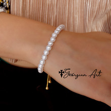 14K Solid Gold Freshwater Pearl Adjustable Bracelet. Yellow, White or Rose Gold - Friendship Bracelet, Bolo Bracelet