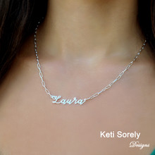 Love Script Name Necklace With Paper Clip Chain  -  Choose Your Metal