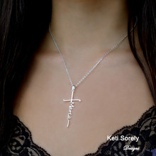 Cross with Name Necklace  - Solid Gold or Sterling Silver