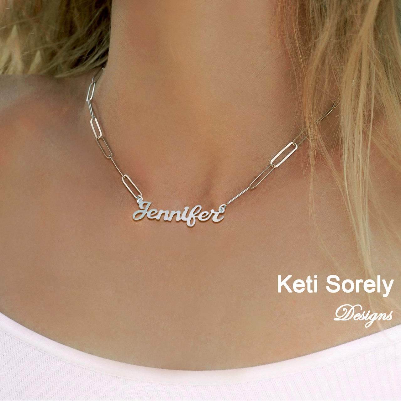 Personalized Paperclip Chain Necklace Engraved Custom Name in
