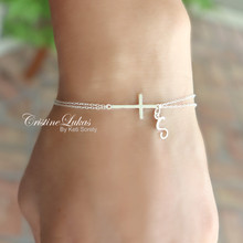Double Chain Cross Bracelet With Your Initial - Choose Your Metal