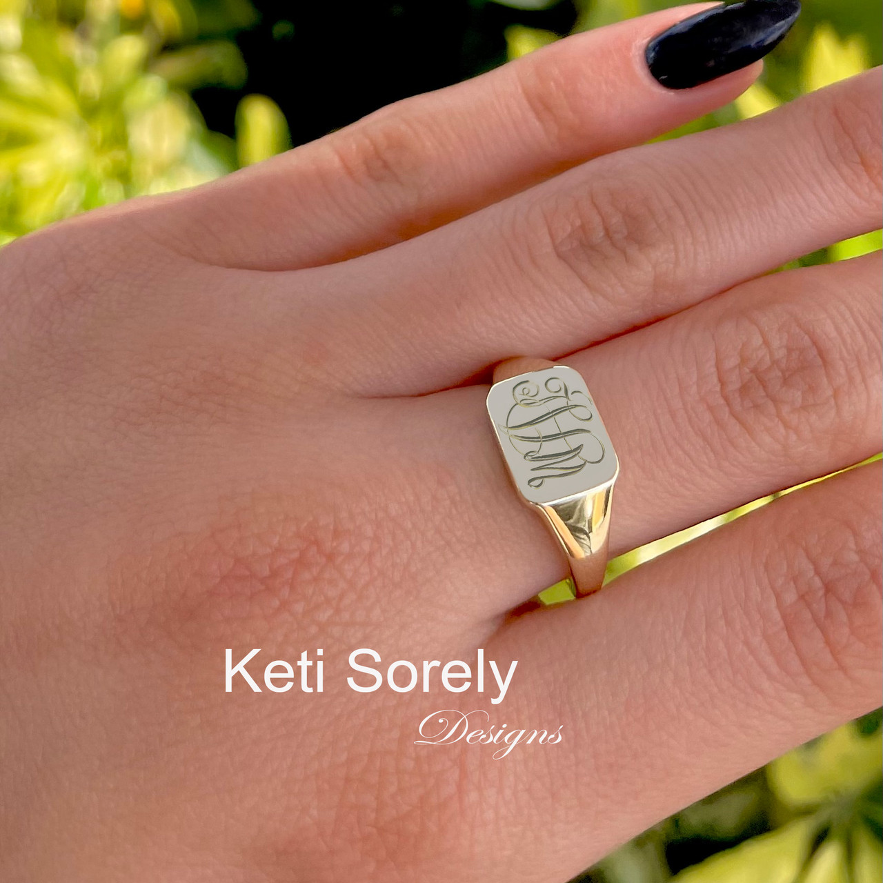 Personalized signet ring with engraved monogrammed Initials for woman -  available in Sterling Silver, 10K gold, 14K gold or 18K gold