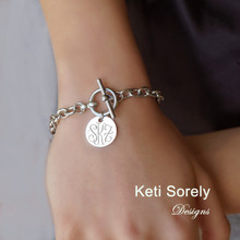 Monogram Disc Bracelet with Large Chain and Toggle Clasp - Choose Your Metal