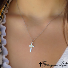 Two Tone Cross and Heart Necklace - Choose Metal
