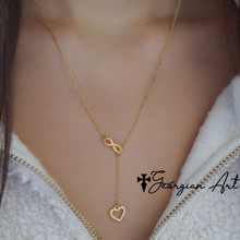  Lariat Heart Necklace with Infinity Symbol - Choose Metal