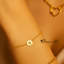 Animal Paw Print Bracelet With Engraved Pet Name - Choose Your Metal