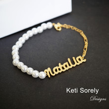  Name Bracelet with Pearls -  Choose Your Metal